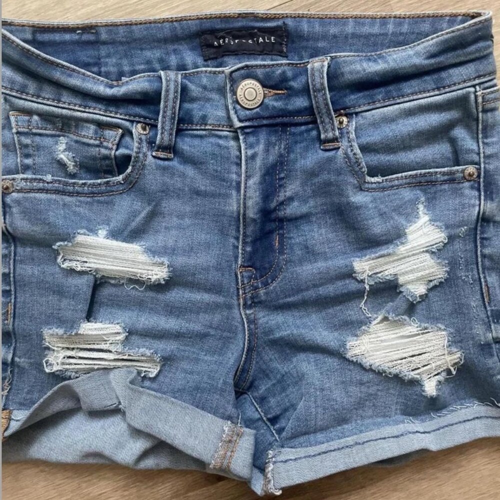 NEW Areopostale blue denim high rise shorts size 0